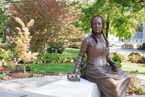 Statue of Elizabeth Taber across from the Marion Town Hall