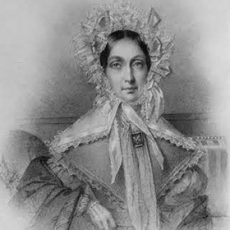 Drawing Of Sarah Rotch Arnold - A Woman With Her Dark Hair Pulled Back, Wearing Fancy Laced Clothing With A Bonnet