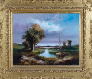 Oil painting on canvas of a landscape, framed
